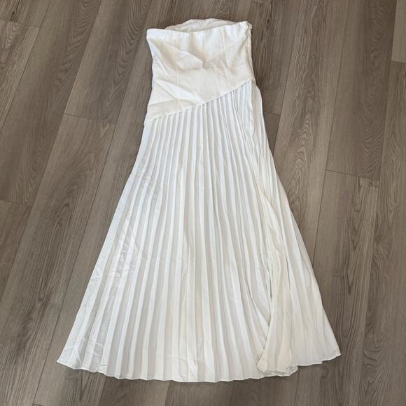 Commense Elegant Old Money Formal Solid Pleated Strapless Split Dress White M - Picture 4 of 9